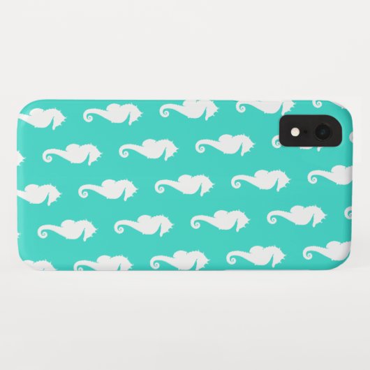 White Seahorse on Turquoise Case-Mate iPhone Case (Achterkant (horizontaal))