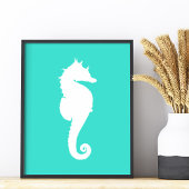 White Seahorse on Turquoise Foto Afdruk