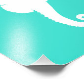 White Seahorse on Turquoise Foto Afdruk (Hoek)