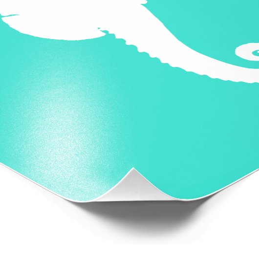 White Seahorse on Turquoise Foto Afdruk (Hoek)