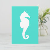 White Seahorse on Turquoise Kaart (Staand voorkant)