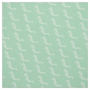 White Seahorse Outline Over Seafoam Green Stof