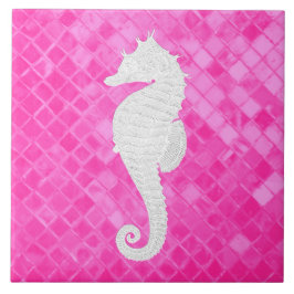 White Seahorse roze Zee Glass Patroon Tegeltje