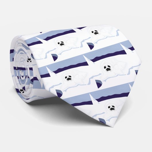 White Seal Pup on Iceberg Cartoon Art Stropdas (Opgerold)