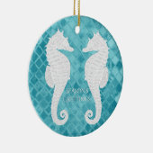 White Seapaarden Aqua Zee Glass Personaliseren Keramisch Ornament (Rechts)