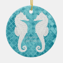White Seapaarden Aqua Zee Glass Personaliseren Keramisch Ornament