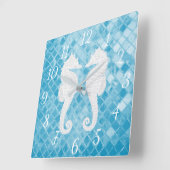 White Seapaarden Blue Zee Glass Vierkante Klok (Hoek)