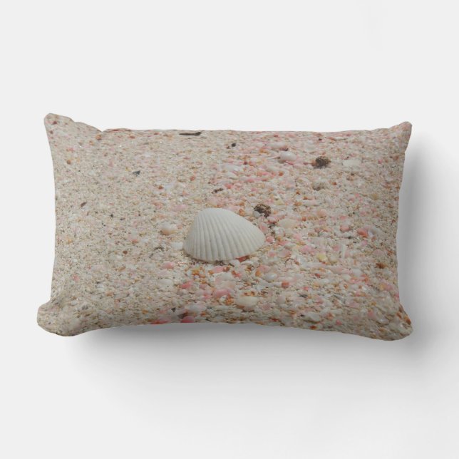 White Seashell and Pink Sand Beach Pillow Kussen (Voorkant)