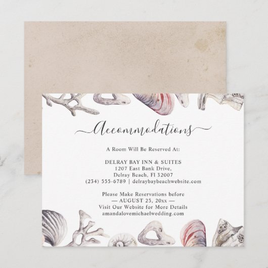 White Seashell Beach Sand Accommodaties Kaart (Voorkant / Achterkant)