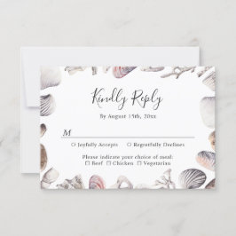 White Seashell Beach Zand Bestemming Bruiloft RSVP Kaartje