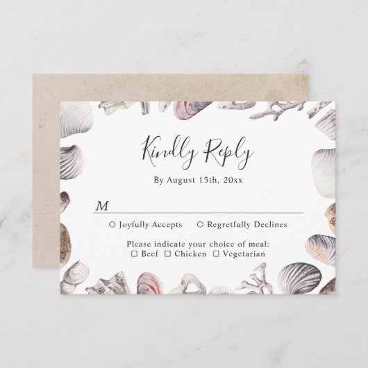 White Seashell Beach Zand Bestemming Bruiloft RSVP Kaartje (Voorkant / Achterkant)