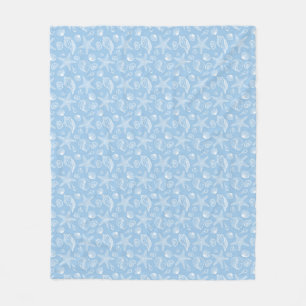White Seashell Blue Beach Fleece Blanket