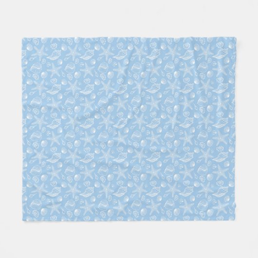 White Seashell Blue Beach Fleece Blanket (Voorkant (Horizontaal))