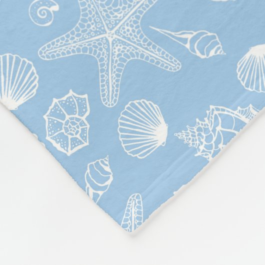 White Seashell Blue Beach Fleece Blanket (Hoek)