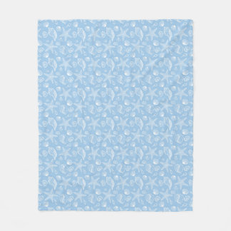 White Seashell Blue Beach Fleece Blanket Deken