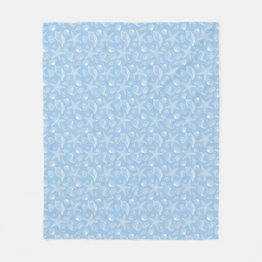 White Seashell Blue Beach Fleece Blanket Deken (Voorkant)