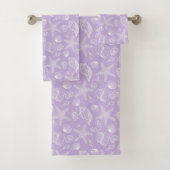 White Seashell Paars Beach Bathroom Towel set Bad Handdoek (Insitu)