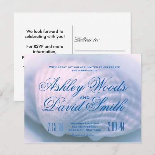 White Seashell Wedding Invitation Briefkaart (Voorkant / Achterkant)