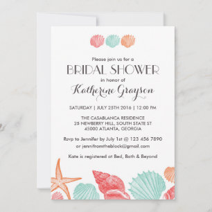 White Seashells Invitation for Beach Wedding Kaart