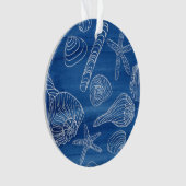 White Seashells on Blue Ornament (voorkant)