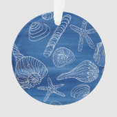 White Seashells on Blue Ornament (voorkant)