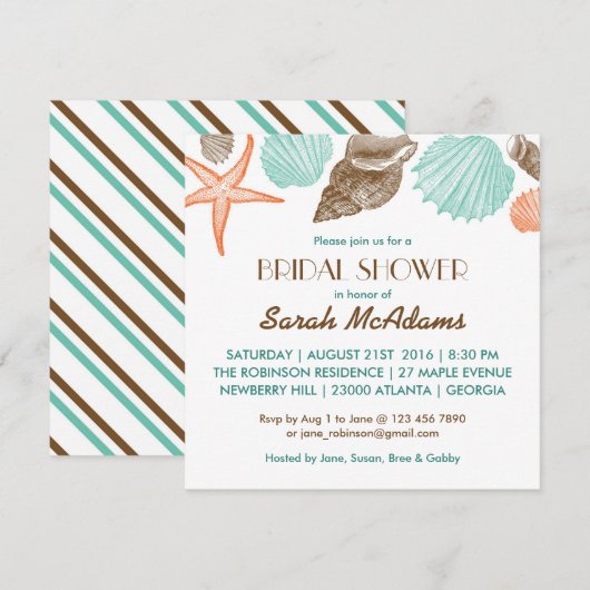 White Seashells Wedding Bridal Shower Uitnodiging (Voorkant / Achterkant)