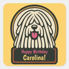 White Shaggy Dog verjaardagsfeestje Vierkante Sticker