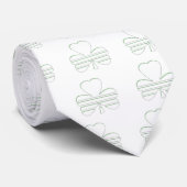 White Shamrock met Horizontale Stripes en Green F Stropdas (Opgerold)