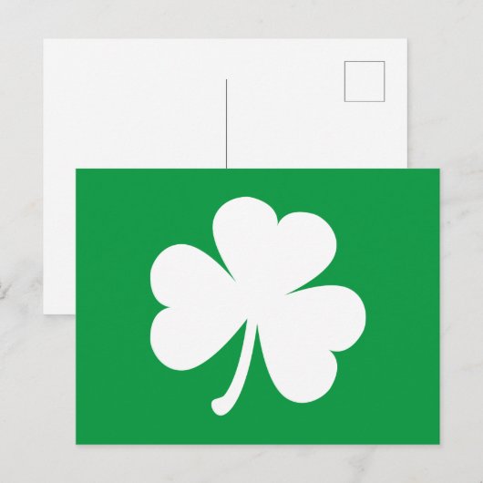 White Shamrock on Irish Green St Patrick's Day Briefkaart (Voorkant / Achterkant)