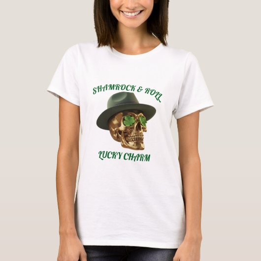 White Shamrock Skull Leprechaun St Patrick T-Shirt (Voorkant)