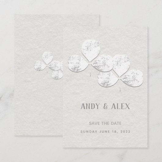 White Shamrock Wedding Save the Date Kaart (Voorkant / Achterkant)