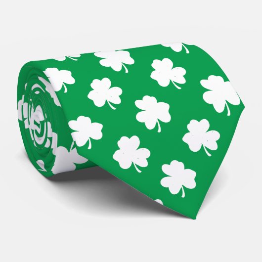 White Shamrocks on Green St.Patrick's Day Clover Stropdas (Opgerold)