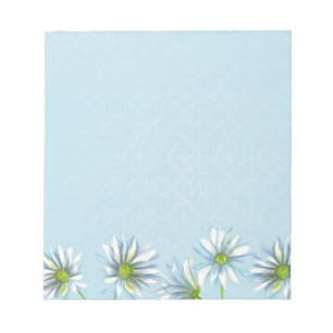 White Shasta Daisy Flower Border Pastel Blue Notitieblok