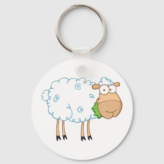 White Sheep Cartoon Character Sleutelhanger (Voorkant)
