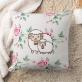 White Sheep with Baby Lamb And Rose Flowers Kussen (Deken)