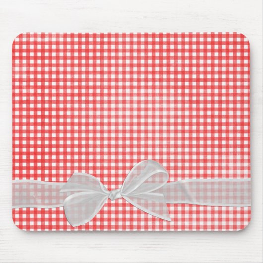 White Sheer Bow op Gingham Muismat (Voorkant)