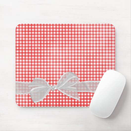 White Sheer Bow op Gingham Muismat (Met muis)