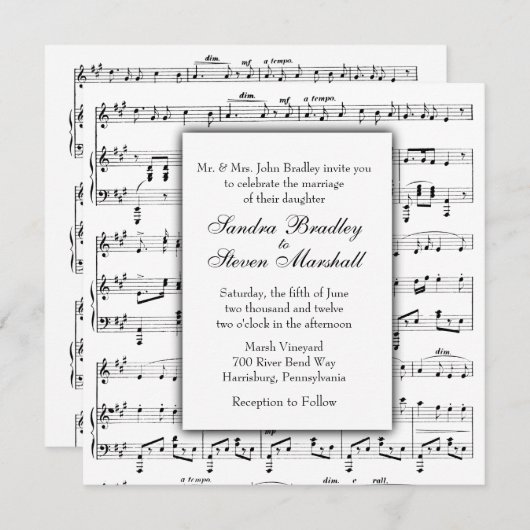 White Sheet Music Theme Weddenschap Kaart (Voorkant / Achterkant)