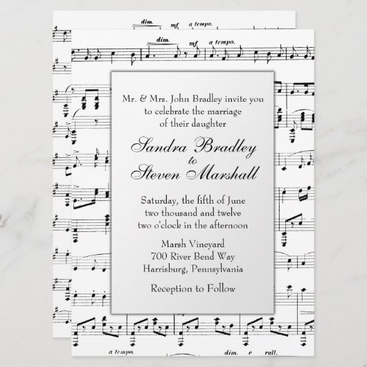 White Sheet Music Theme Weddenschap Kaart (Voorkant / Achterkant)