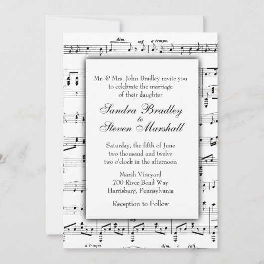 White Sheet Music Theme Weddenschap Kaart (Voorkant)