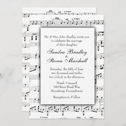 White Sheet Music Theme Weddenschap Kaart (Voorkant / Achterkant)