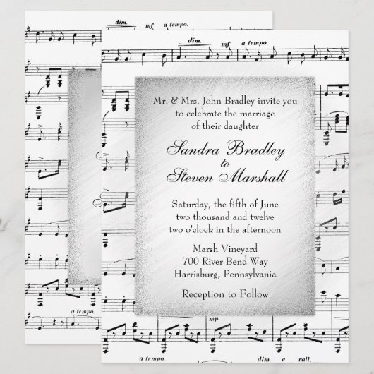 White Sheet Music Wedding Theme Uitnodiging (Voorkant / Achterkant)