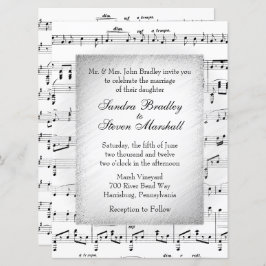 White Sheet Music Wedding Theme Uitnodiging
