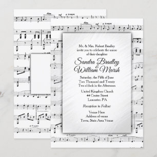 White Sheet Music Wedding Theme Uitnodiging