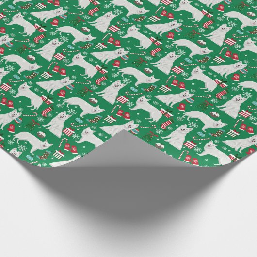 White Shepherd Dog Kerstmis Cadeaupapier (Hoek)