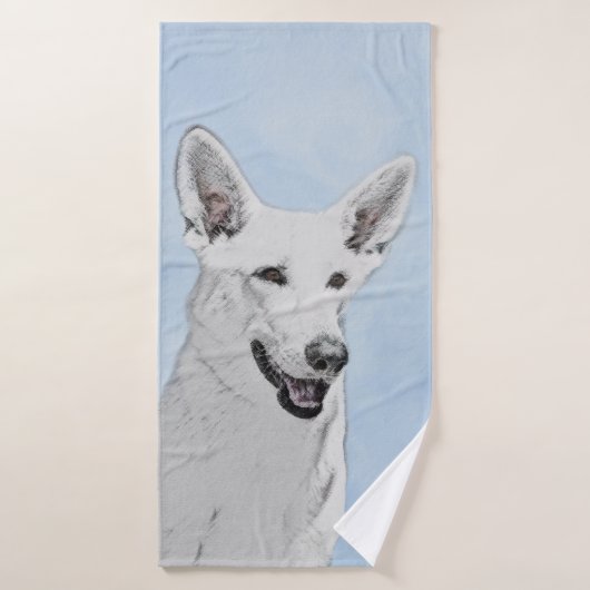 White Shepherd Painting - Cute Original Dog Art Bad Handdoek (Badhanddoek)