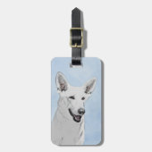 White Shepherd Painting - Cute Original Dog Art Bagagelabel (Voorkant verticaal)