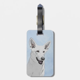 White Shepherd Painting - Cute Original Dog Art Bagagelabel