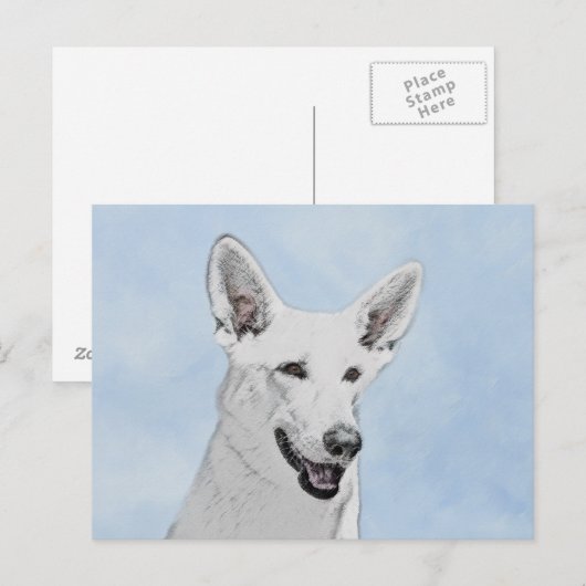 White Shepherd Painting - Cute Original Dog Art Briefkaart (Voorkant / Achterkant)