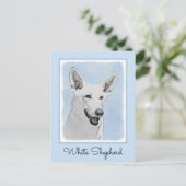 White Shepherd Painting - Cute Original Dog Art Briefkaart (Staand voorkant)